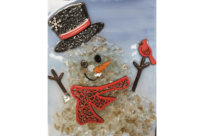 Crushed glass snowman
